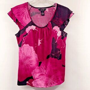 Vintage Joza Rae Women's Size M Pink Floral Blouse Top Short Petal Sleeve Y2K